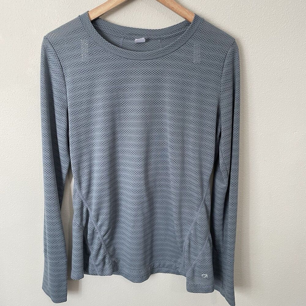 GapFit Womens L Active Long Sleeve Shirt Grey Gym Running Activewear Crewneck